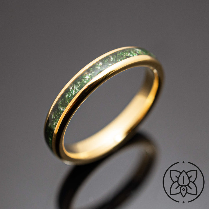Moss Agate Gold Tungsten Wedding Ring - in 4mm Width