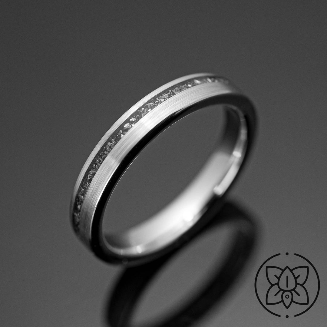 Silver Meteorite Brushed Wedding Ring - in 4mm Width