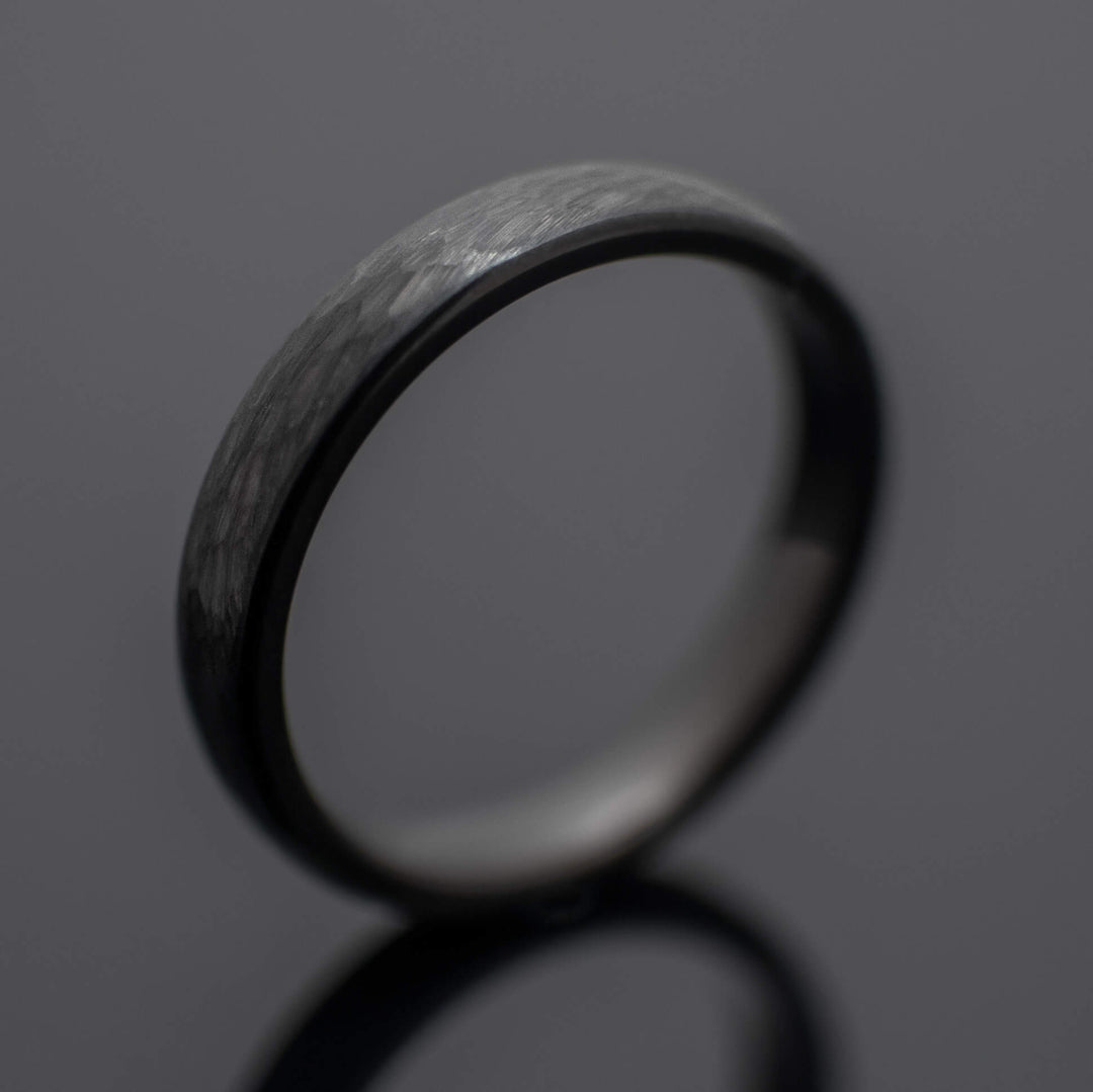 Black Obsidian Hammered Tungsten Wedding Band - in 4mm Width