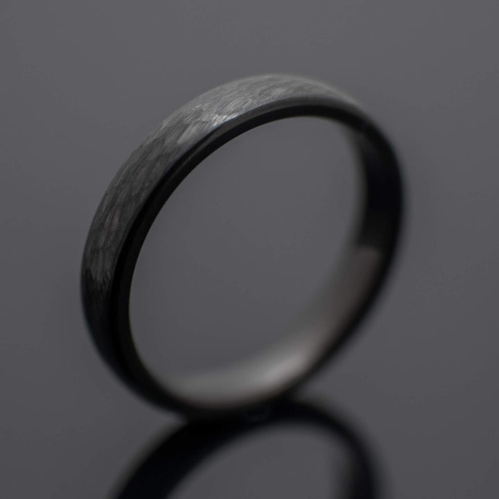 Black Hammered Obsidian Tungsten Wedding Band Set | His and Hers |4mm/6mm Bands