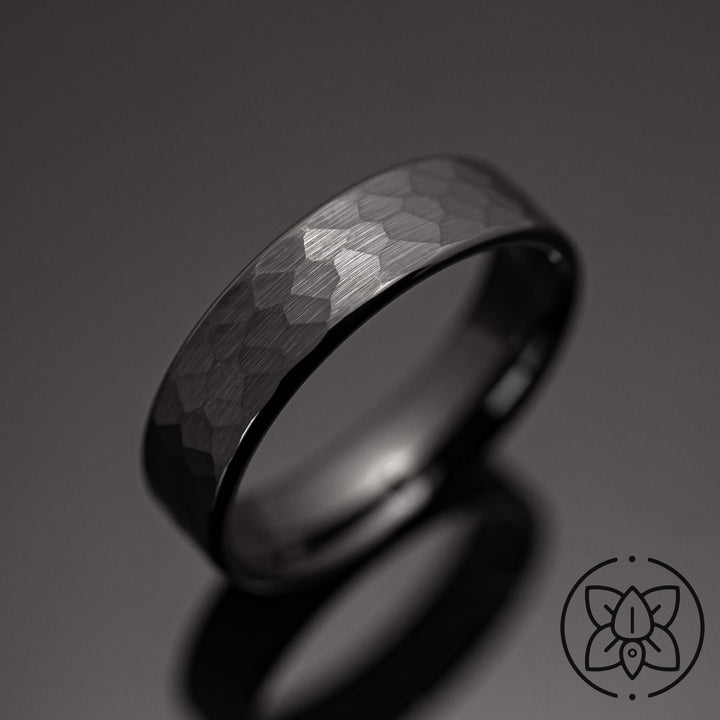 Black Halo Hammered Wedding Band - in 6mm Width