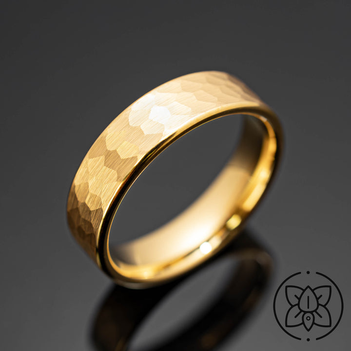 Gold Halo Hammered Wedding Band - in 6mm Width