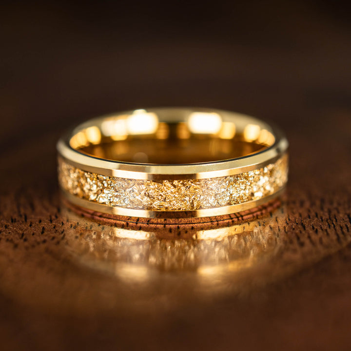 Gold 18k Gold Leaf Tungsten Wedding Band Ring - in 6mm Width