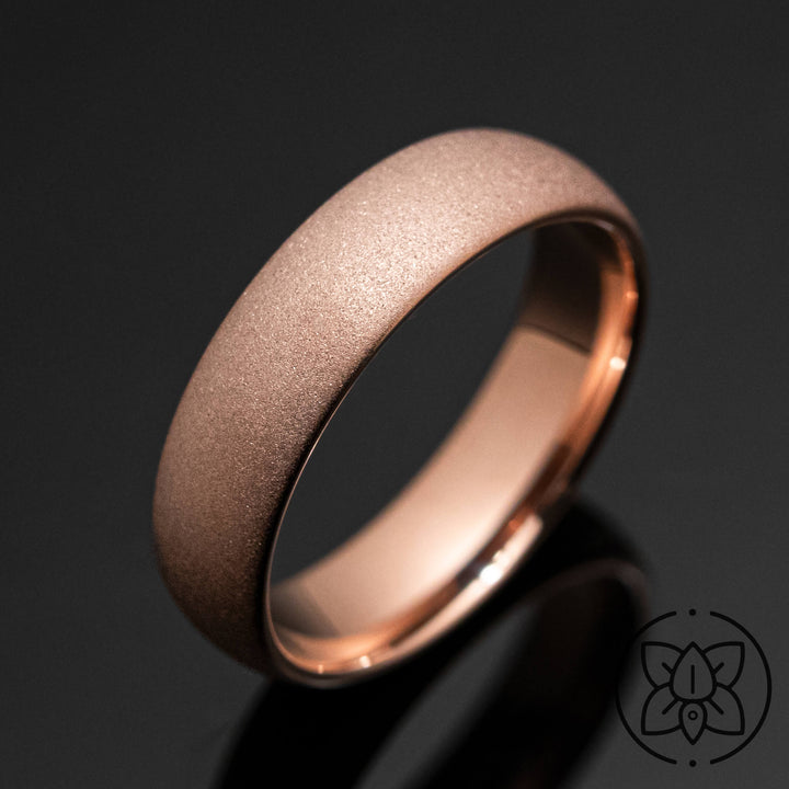 Rose Gold Sandblasted Tungsten Wedding Band Ring in 6mm Width