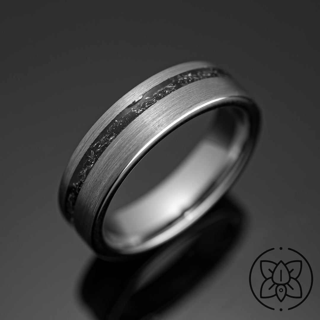 Silver Brushed Meteorite Tungsten Wedding Ring Set | His and Hers | 4mm/6mm Widths