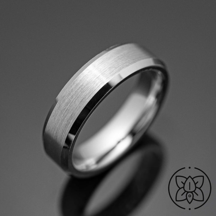 Silver Brushed Beveled Wedding Ring - in 6mm Width