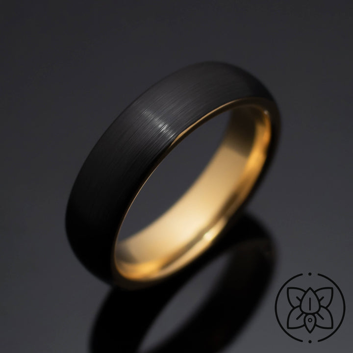 Black BRUSHED Gold Obsidian-Style Tungsten Wedding Band - in 6mm Width