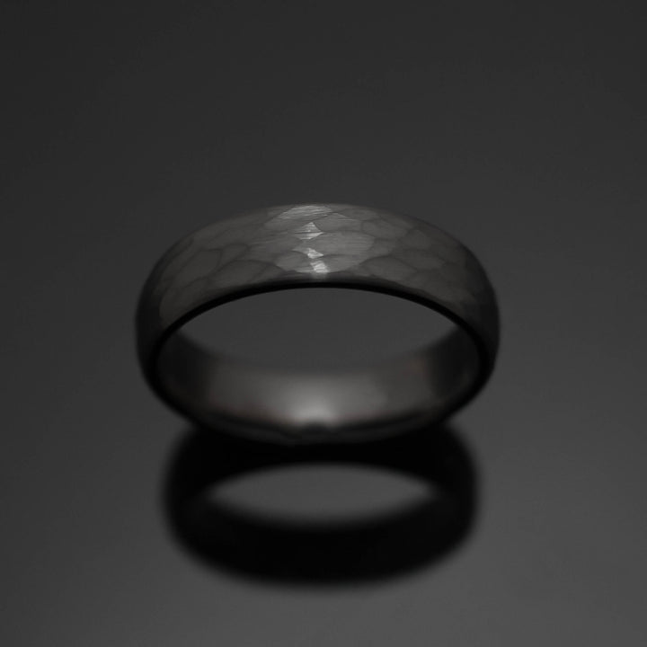 Gunmetal Hammered Tungsten Wedding Band Ring - in 6mm Width