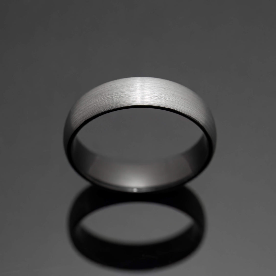 Silver Brushed Obsidian-style inlay Tungsten Wedding Ring - in 6mm Width