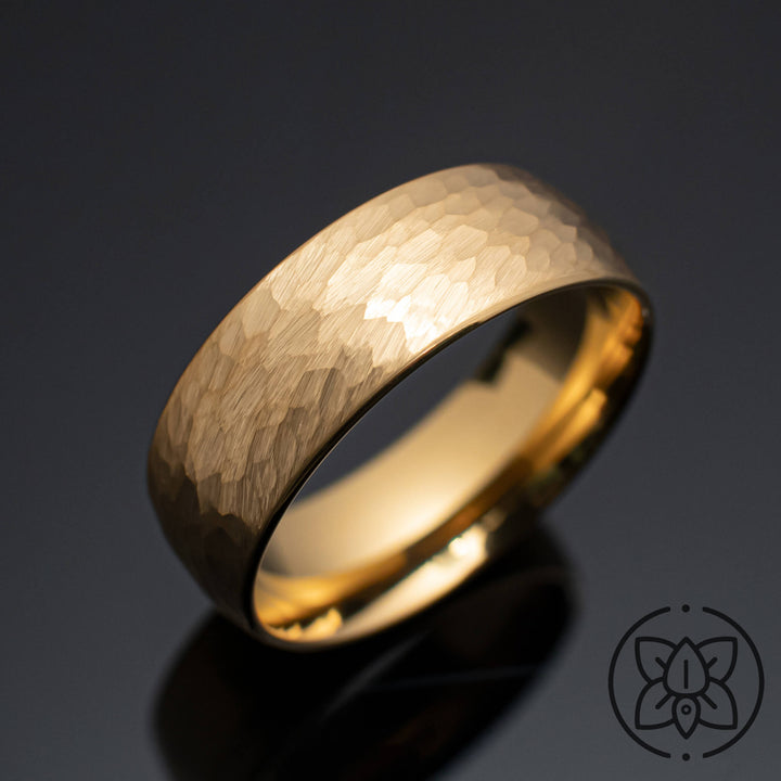 Gold Hammered Tungsten Wedding Band - in 8mm Width