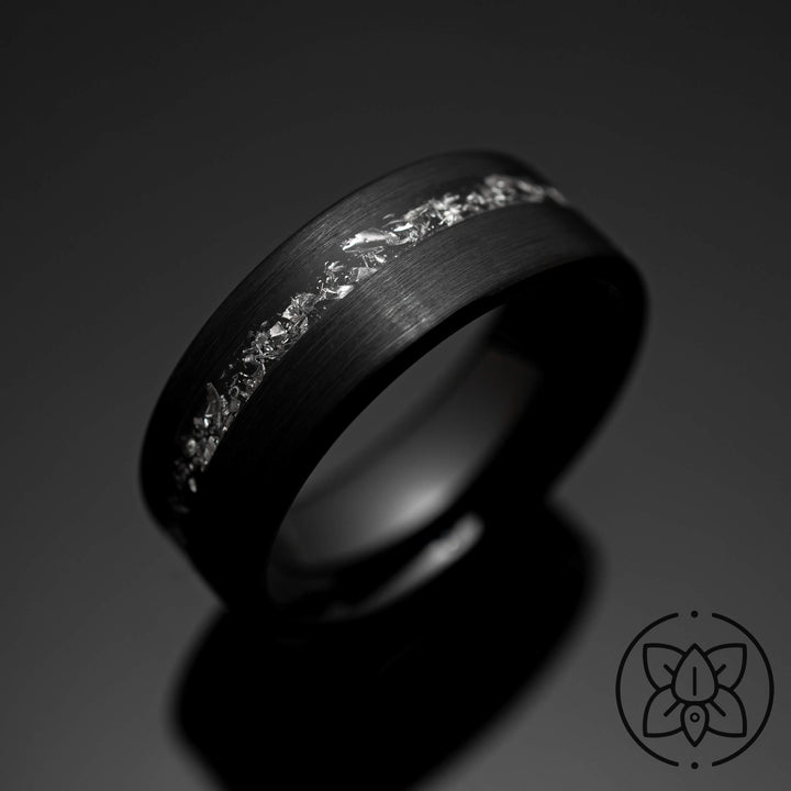 Black Meteorite Brushed Wedding Ring - in 8mm Width