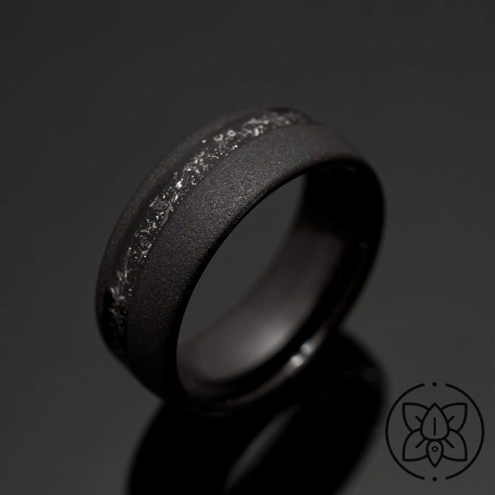 Black Meteorite Sandblasted Wedding ring - in 8mm Width