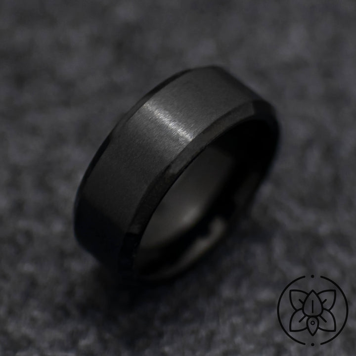 Black Obsidian Brushed Wedding Ring - in 8mm Width