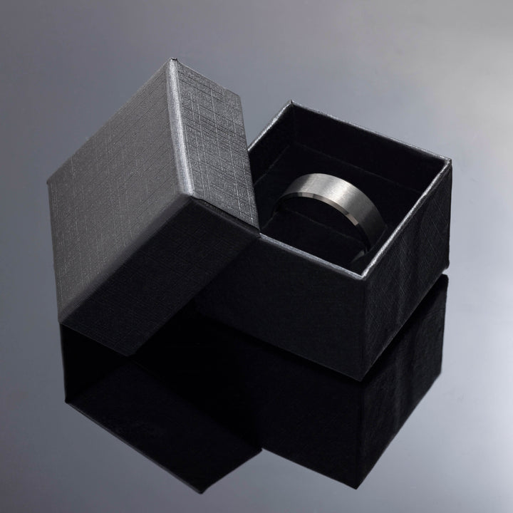 Gunmetal Brushed Beveled Wedding Ring - in 8mm Width