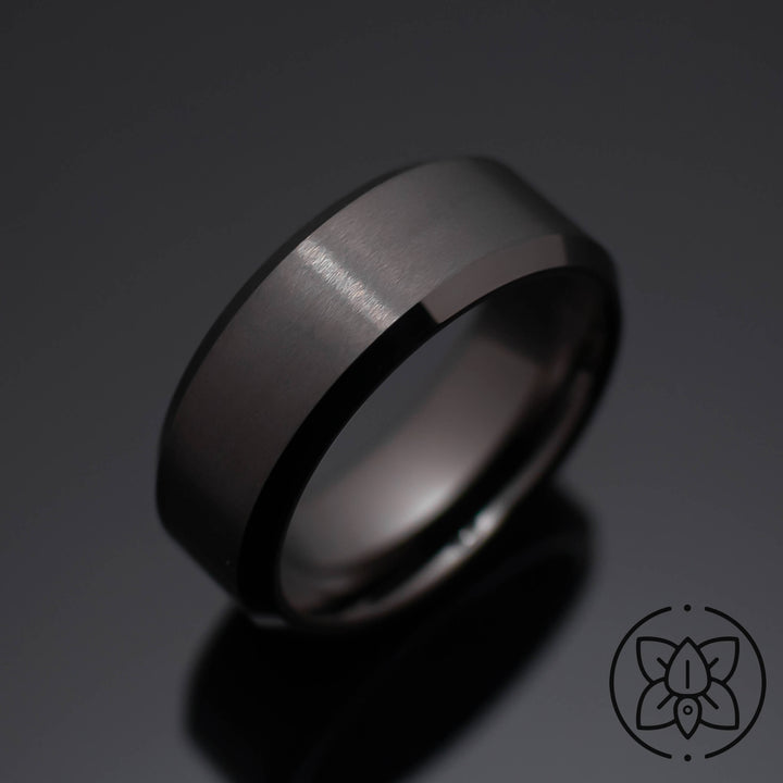 Gunmetal Brushed Beveled Wedding Ring - in 8mm Width