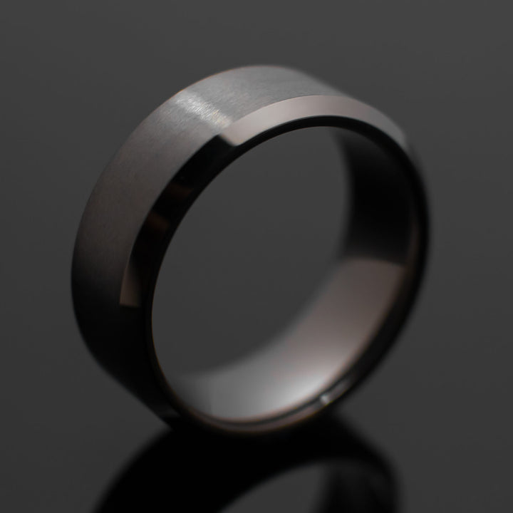 Gunmetal Brushed Beveled Wedding Ring - in 8mm Width