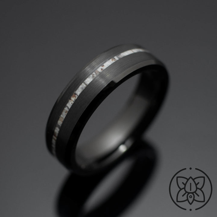 Black Obsidian Antler Tungsten Wedding Band - in 6mm Width