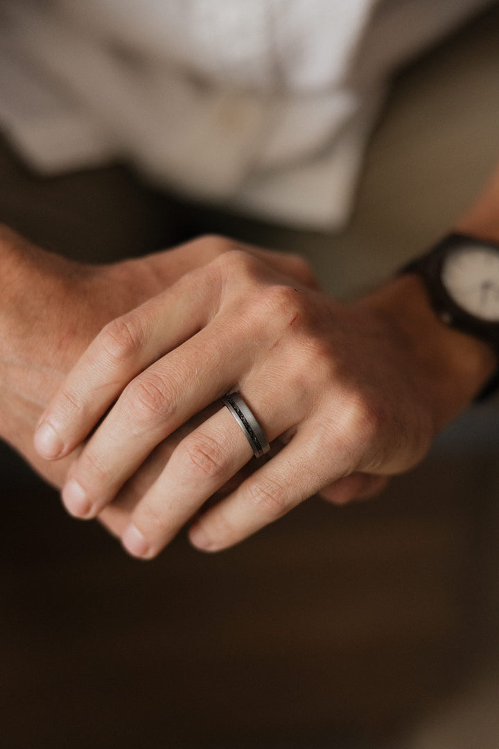 Silver Brushed Meteorite Tungsten Wedding Ring Set | His and Hers | 4mm/6mm Widths