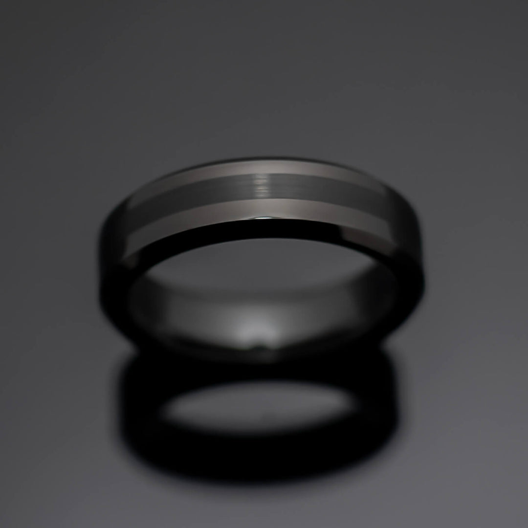 Brushed Black Obsidian-Style Wedding Band Set | His and Hers | 2mm/6mm Bands