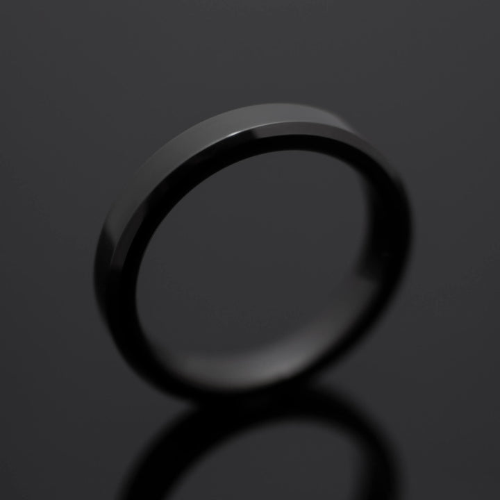 Black Obsidian Polished Tungsten Ring - in 4mm Width