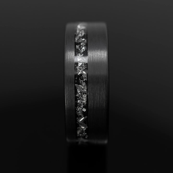 Black Meteorite Brushed Wedding Ring - in 8mm Width