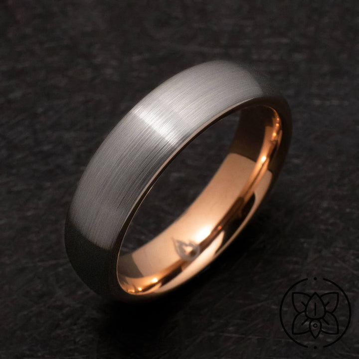 Silver Brushed Rose Gold Wedding Ring - in 6mm Unisex Ring