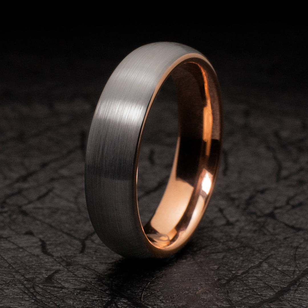 Silver Brushed Rose Gold Wedding Ring - in 6mm Unisex Ring