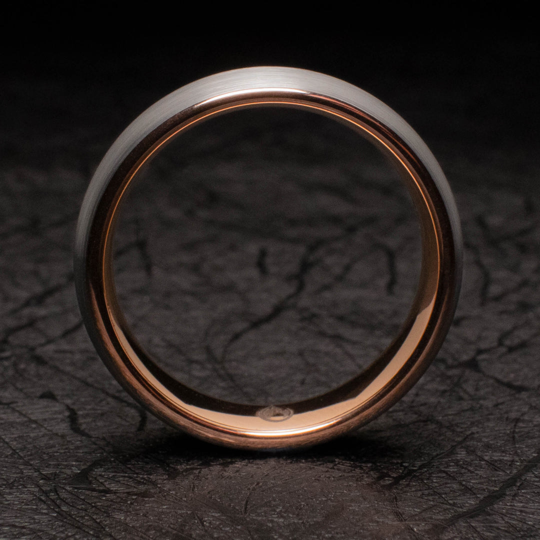 Silver Brushed Rose Gold Wedding Ring - in 6mm Unisex Ring