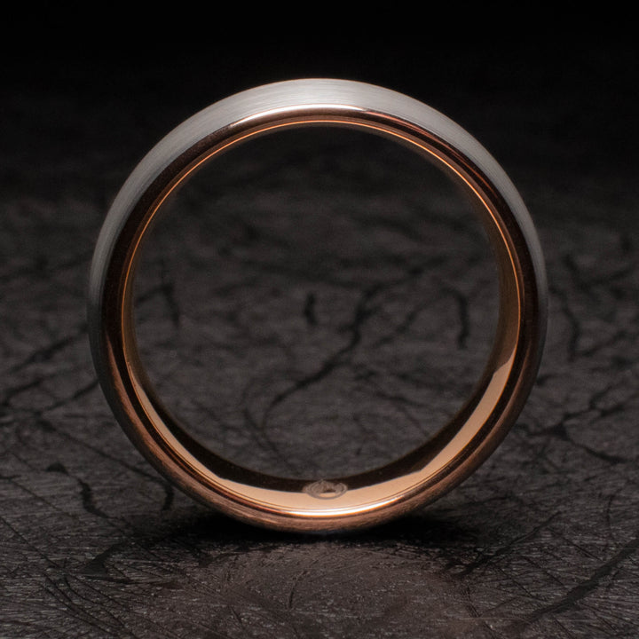 Silver Brushed Rose Gold Wedding Ring - in 6mm Unisex Ring
