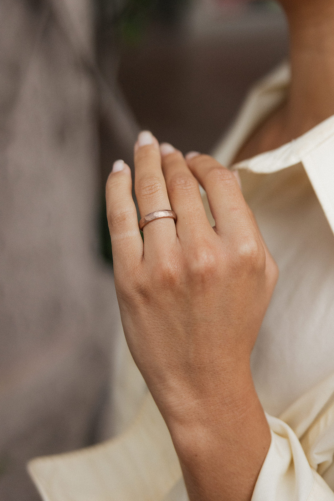 Rose Gold Hammered Tungsten Wedding Band - in 4mm Width