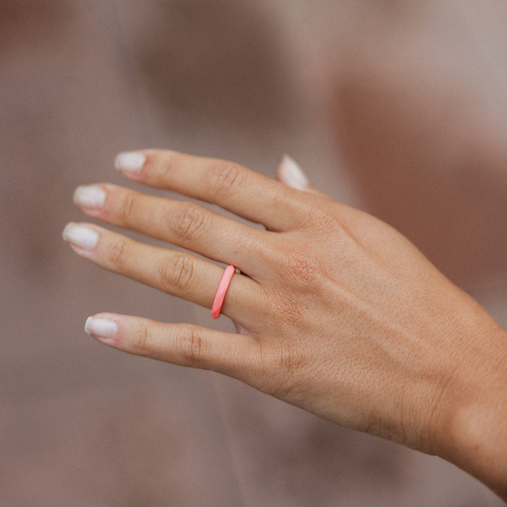 Women Silicone Wedding Bands | 3 Rubber Ring Set | White/Black/Coral