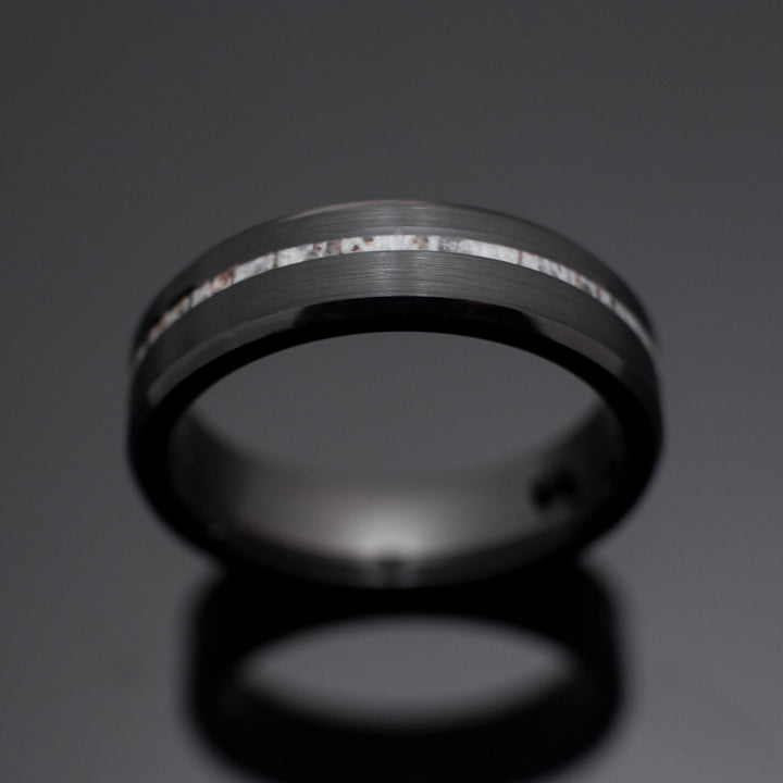 Black Obsidian Antler Tungsten Wedding Band - in 6mm Width