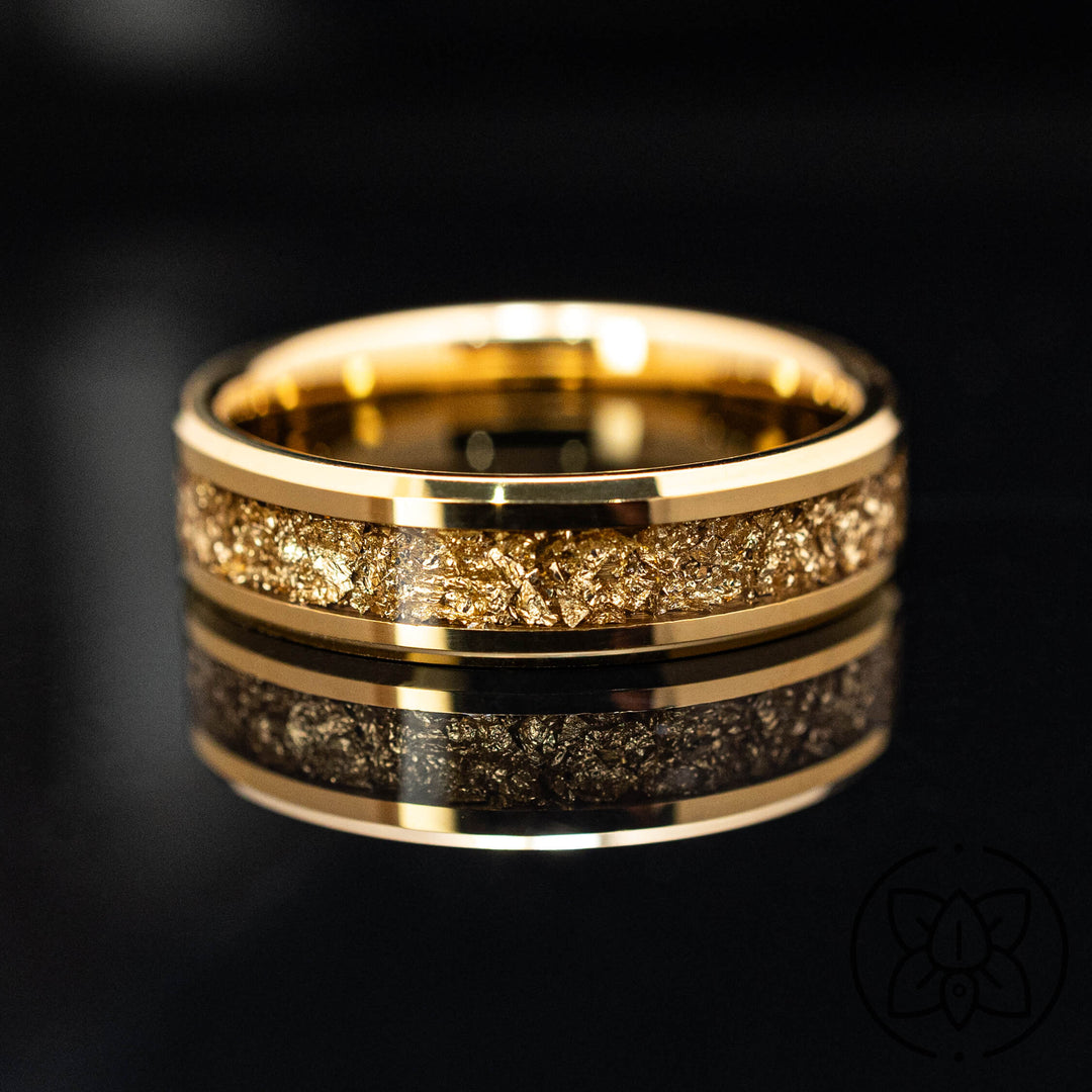 Gold 18k Gold Leaf Tungsten Wedding Band Ring - in 6mm Width