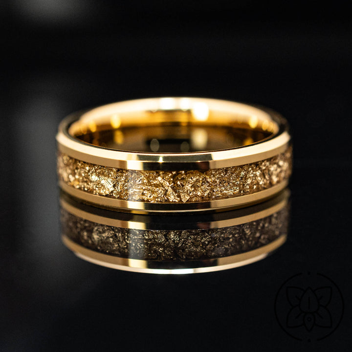 Gold 18k Gold Leaf Tungsten Wedding Band Ring - in 6mm Width