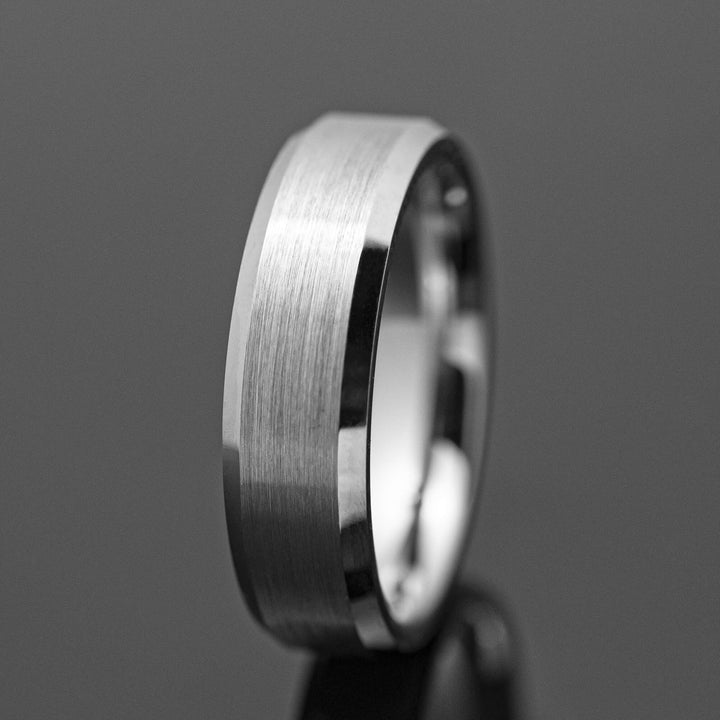 Silver Brushed Beveled Wedding Ring - in 6mm Width