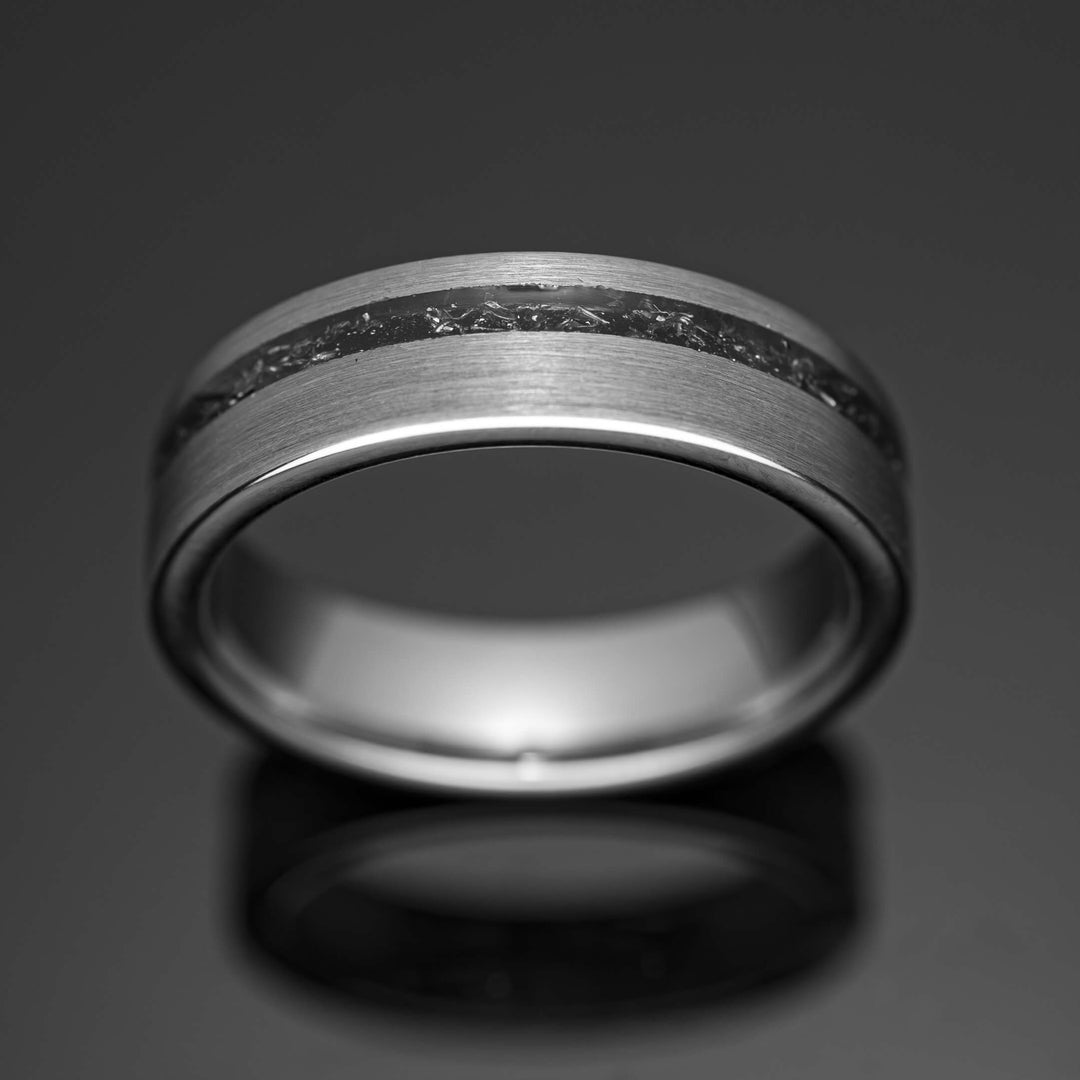 Silver Meteorite Brushed Wedding Ring - in 6mm Width