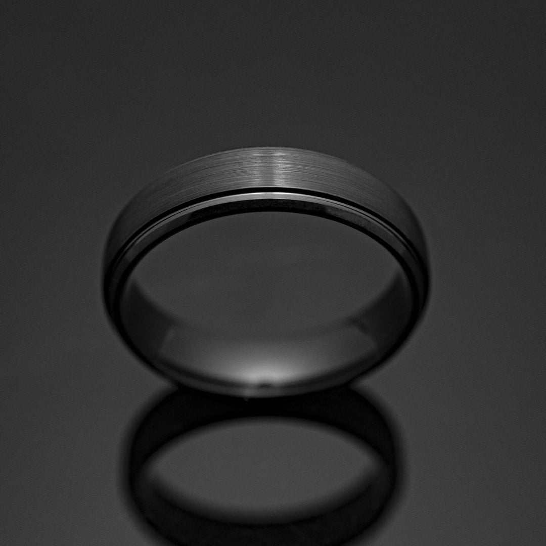 Black Obsidian Style Tungsten Ridged Wedding Ring - in 6mm Width
