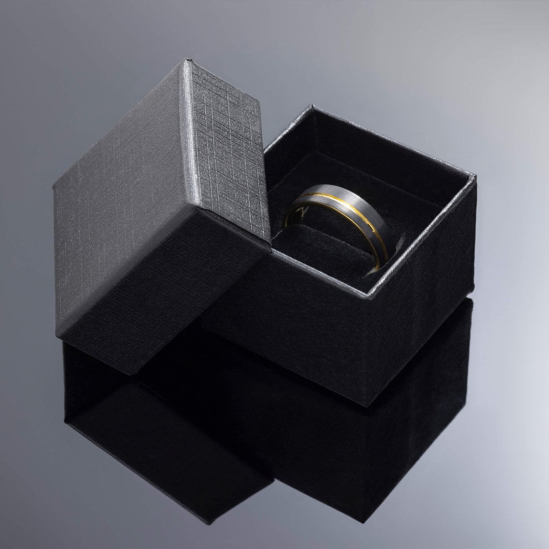 Black Gold Obsidian Tungsten Wedding Band, Brushed - in 6mm Width