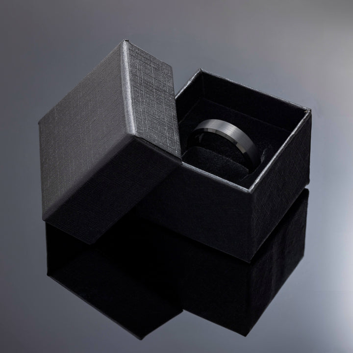 Black Obsidian Brushed Tungsten Wedding Band with Red Inlay - in 6mm Width