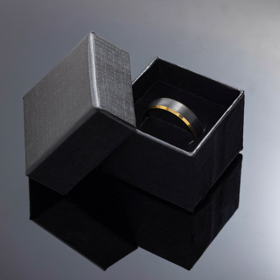 Black Gold Beveled Obsidian Tungsten Wedding Band Ring