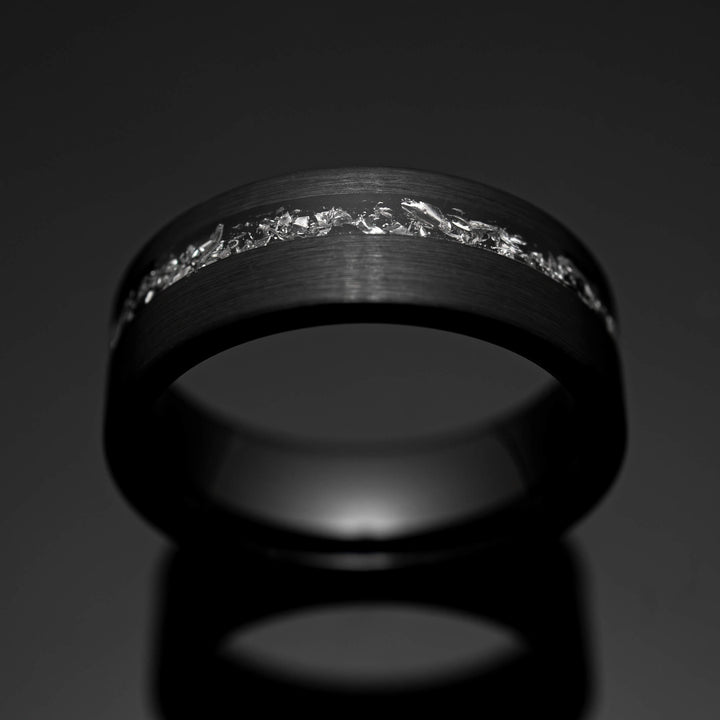 Black Meteorite Brushed Wedding Ring - in 8mm Width