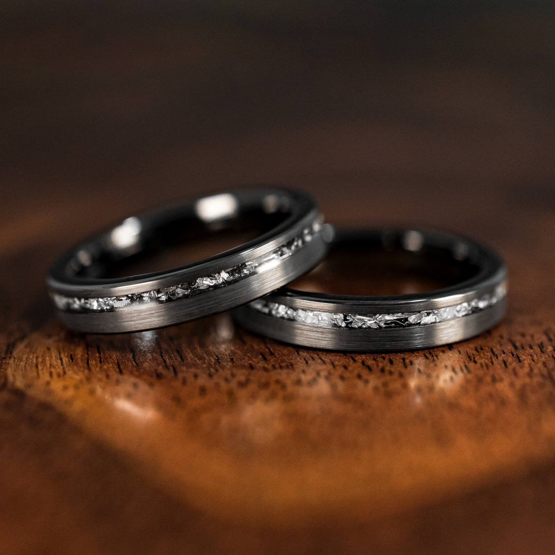 Black Meteorite Brushed Wedding Ring - in 4mm Width