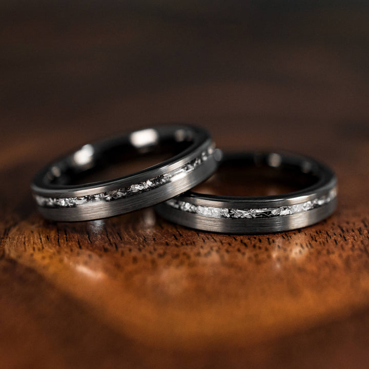Black Meteorite Brushed Wedding Ring - in 4mm Width