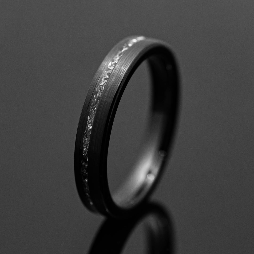 Black Meteorite Brushed Wedding Ring - in 4mm Width