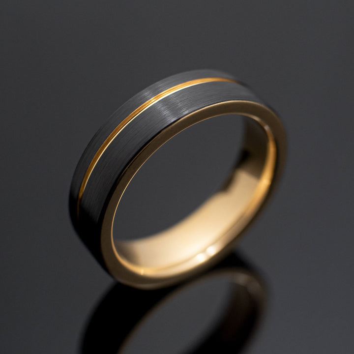 Black Gold Obsidian Tungsten Wedding Band, Brushed - in 6mm Width