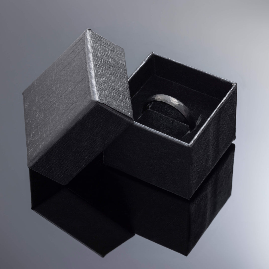 Black Obsidian Hammered Tungsten Wedding Band - in 4mm Width