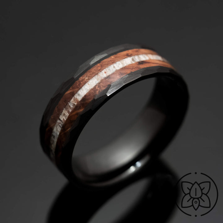 Charred Whiskey Barrel and Antler inlay - in 8mm Width