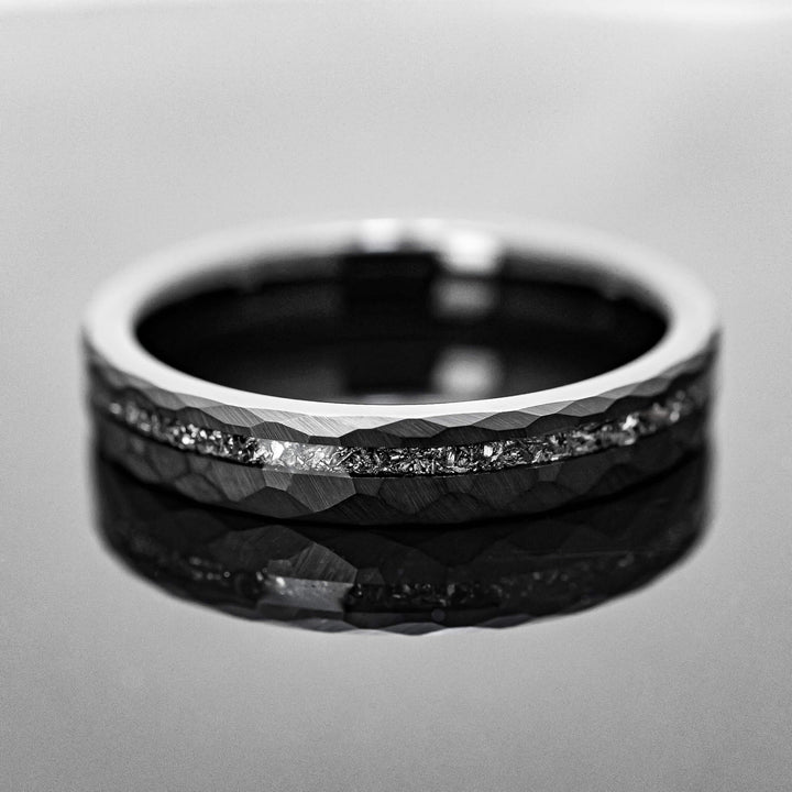 Black Hammered Meteorite Wedding Ring - in 4mm Width