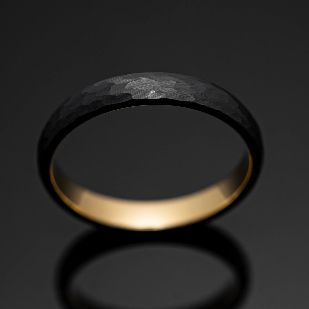 Hammered Black Gold Obsidian Tungsten- in 4mm Width