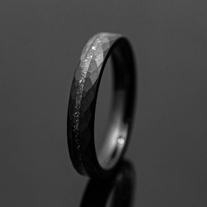 Black Hammered Meteorite Wedding Ring - in 4mm Width